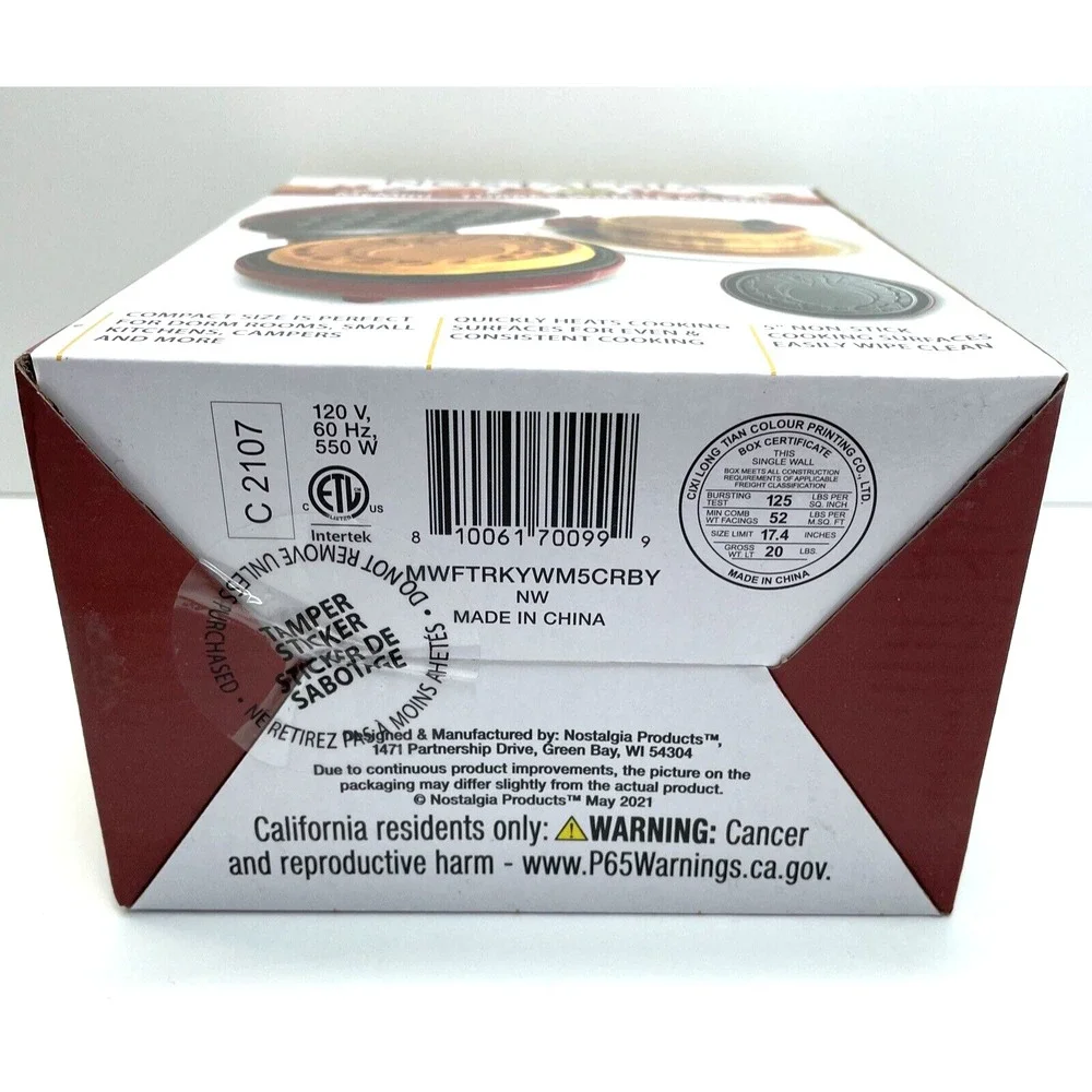 Nostalgia MyMini Turkey Red Non-Stick Compact Waffle‎ Thanksgiving Holiday